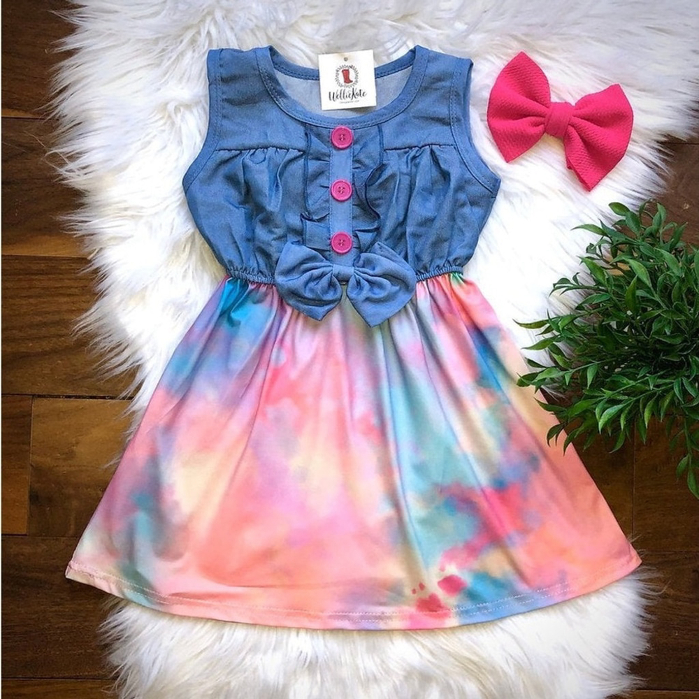 Wellington Designs Summer Sherbert Denim Dress, Sz 6/12 NWT